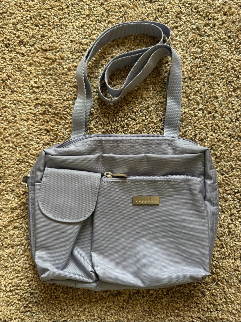 BAGGALLINI Grey Lavender Nylon Multi-Pocket Convertible Crossbody Shoulder Bag
